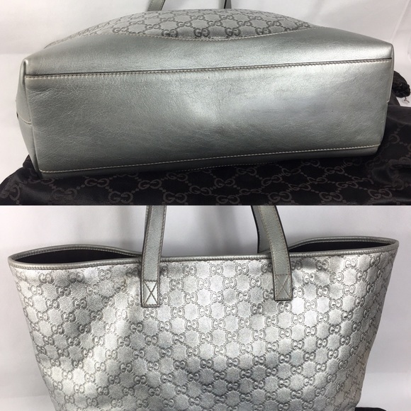 💎HUGE PLATINUM GUCCI LEATHER TOTE - Picture 5 of 16